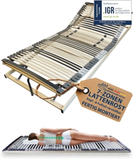 Ergonomischer 7-Zonen Lattenrost - 100x200 cm - fertig montiert - 44 Leisten - Kopf- und Fußteil verstellbar - Holmabsenkung für Schulter und Becken - 100x200 cm