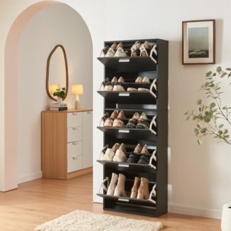 Schuhschrank Sykkylven 169 x 60 x 24 cm mit 5 Klappen Schwarz [en. casa]