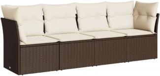 vidaXL 4-tlg. Garten-Sofagarnitur mit Kissen Braun Poly Rattan