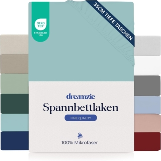 Dreamzie Spannbetttlaken 180x200 cm - 35 cm Tiefe Tasche - 100% Mikrofaser Bettlaken - Aqua, Schadstoffgeprüft(Oeko TEX), Bettlaken mit Gummizug