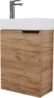 Planetmöbel Waschtisch mit Unterschrank 40cm in Gold Eiche mit Waschbecken & Armatur in Chrom, Badmöbel Set für Bad, Gäste WC