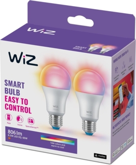 WiZ White & Color 60W E27 A60 Bulb Tunable Doppelpack.