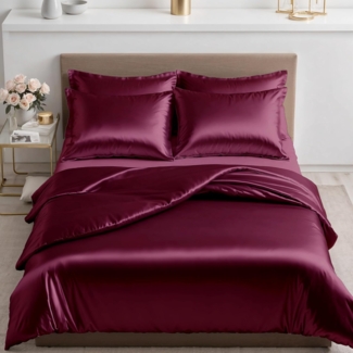 Cozyor Bettwäsche Satin glänzend 135x200, 155x200, 155x220, 200x200cm mit Reißverschluss, Satin, bordeaux Berry, 2 teilig, glänzend Satin, Bettbezug + Kissenbezug 80x80, besonders weich