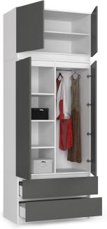 BDW Kleiderschrank 4 Türen, 4 Einlegeböden, Kleiderbügel, 2 Schubladen Kleiderschrank für das Schlafzimmer Wohnzimmer Diele 234 x 90 x 51 cm (Weiß/Grau), ONE SIZE