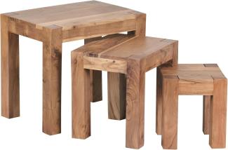 Wohnling Satztisch, Beistelltisch 3er Set, Massiv-Holz, Akazie, Dunkel-Braun