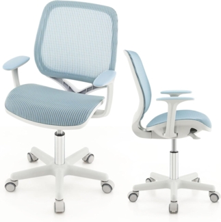 FANTASK Schreibtischstuhl Kinder, Schreibtisch Höhenverstellbar 43-55cm, 360° Drehstuhl mit Rückenlehne & Armlehnen & Rädern, Bürostuhl Ergonomisch für Kinder 6-15 Jahre (Blau)