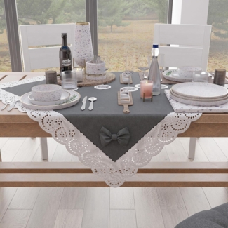 PETTI Artigiani Italiani - Elegante Mitteldecke, Tischläufer für die Küche, einfarbig mit Rüschen aus Spitze mit Fransen und Schleifen, Mitteldecke aus Baumwolle, Mitteldecke 95x95 cm