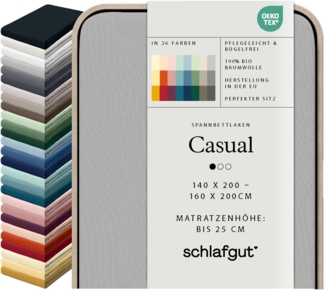 Schlafgut Spannbettlaken CASUAL u.a. in Gr. 90x200, 140x200 oder 180x200 cm, 100% Bio-Baumwolle, Jersey, Gummizug: rundum, (1 Stück), Bettlaken für Matratzen bis 25 cm Höhe, zuverlässig, langlebig, weich
