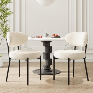 COLAMY Esszimmerstühle 2er Set mit 10 cm Sitzpolster – Moderne Polsterstühle aus kuscheligem Teddy-Stoff, mit robustem Metallgestell – Für Küche & Wohnbereich, Weiß