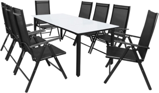Casaria Garten-Essgruppe Bern, (9-tlg), Aluminium 5mm Sicherheitsglas Stühle Klappbar Verstellbar Wetterfest