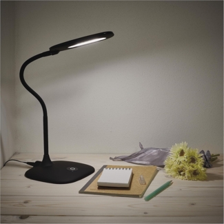 EMOS dimmbare LED Tischlampe STELLA 6,5W, Helligkeit max. 400lm, Lichtfarbe 4000K, flexibler Arm, 1,7m Netzkabel mit EURO-Adapter, CRI>80, Leuchtdauer 30000 h, schwarz