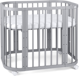 Waldin Babybett Babybett, Beistellbett aus Holz, 5in1 mit Matratze, Belüftet