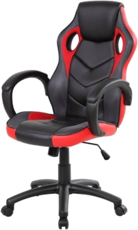 Dmora - Stuhl mit Rädern Caloundra, Gaming-Sessel für Erwachsene, Schreibtischstuhl, 66x61h104/114 cm, Schwarz und Rot
