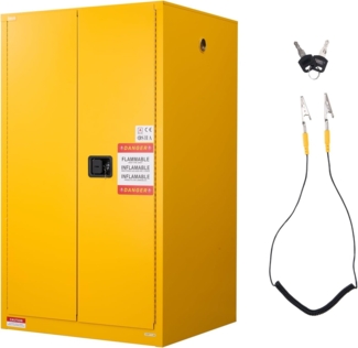 VEVOR Feuerlöschschrank feuerlöschfähiger brennbarer Lagerschrank (246 L) mit verstellbarem Regal, Feuerlöschschränke aus kaltgewalztem und verzinktem Stahl, Gelb Schutzschrank Gefahrstoffschrank