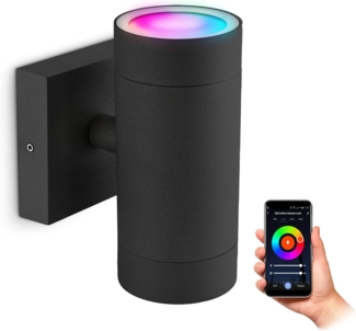 SSC-LUXon LED Außen-Wandleuchte ESMO Wandleuchte Up & Down schwarz IP54 mit 2x WiFi Smart RGB GU10 LED, RGB & Weißtöne