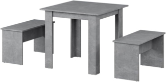 Esstisch Set Sentio Beton 80 x 80 cm mit 2 Bänken Vicco