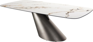 Esstisch Edge Boot 240x120 Keramik Calacatta Luxe Weiß-Gold-Grau Cono Metallic Silber