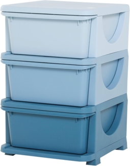 HOMCOM Spielzeugtruhe mit Stauraum, drei Ebenen (Spielzeug-Organizer, 1 St, Aufbewahrungsboxen), für Kinderzimmer 3-6 Jahre Kindermöbel Blau 37 x 37 x 56,5 cm