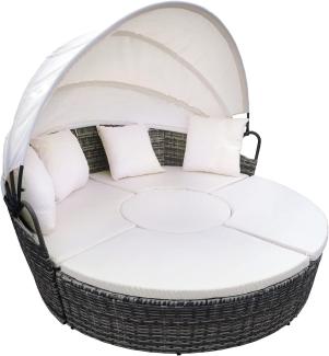 SVITA NEVADA Sonneninsel mit Dach Tisch Polyrattan-Lounge Gartenmuschel Rattanmöbel Gartenliege Grau