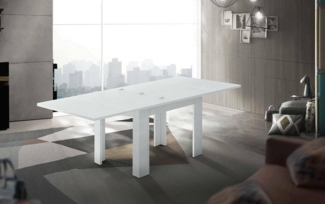Dmora Esstisch mit Buchöffnung, Made in Italy, Hilfsküchenkonsole, Ausziehbarer Tisch, 90x90h75 cm, Farbe Weiß glänzend