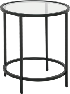 HOMCOM Beistelltisch mit Tischplatte aus Glas, Metallrahmen (Wohnzimmertisch, 1-St, Kaffeetisch), für Wohnzimmer, Schlafzimmer, Schwarz, Ø48 x 54,7 cm