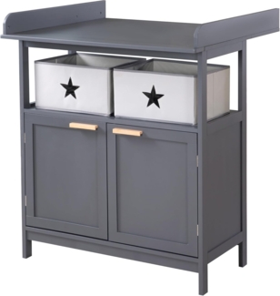 roba® Wickelkommode Hamburg, mit Ansatz, 2 Türen & Boxen, Wandbefestigung - Griffe aus Bambus