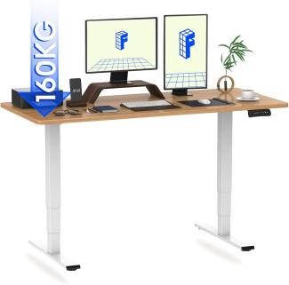 FLEXISPOT Höhenverstellbarer Schreibtisch 200x80 cm - 3-Fach-Teleskop&Dual-Motor - Schreibtisch mit Memory-Steuerung und Softstart/-Stop - niedriger energieverbrauch (Ahorn, Gestell Weiß)
