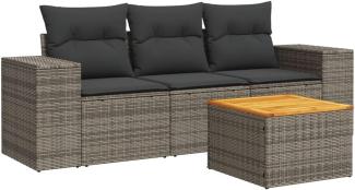 vidaXL 4-tlg. Garten-Sofagarnitur mit Kissen Grau Poly Rattan