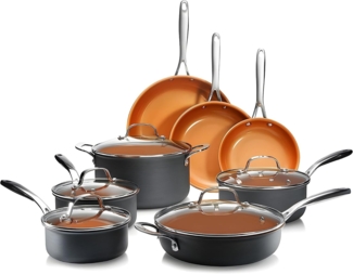Gotham Steel Pro 1838 Hard Anodized Cookware Set, 13 Piece, Copper