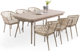 IDIMEX Gartenlounge-Set SUNNY, 1 Tisch mit 6 Stühlen aus Alu und Rope