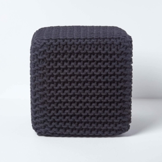 Homescapes Pouf Gestrickter Sitzwürfel 100% Baumwolle, schwarz