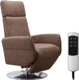 Cavadore TV-Sessel Cobra mit 2 E-Motoren / Elektrischer Fernsehsessel mit Fernbedienung / Relaxfunktion, Liegefunktion / Ergonomie S / Belastbar bis 130 kg / 71 x 108 x 82 / Lederoptik Braun
