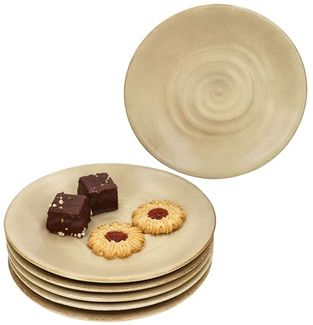 MamboCat Frühstücksteller MamboCat 6er Set Clay Beige Kuchenteller Steingut mit Strudel-Dekor