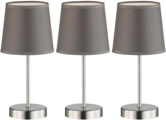 3er Set Tischleuchte, Textil grau, nickel matt, H 32 cm