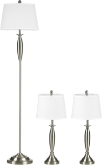 HOMCOM Stehlampe 3-teiliges Stehlampen-Set inkl. 1 Stehleuchte, 2 Tischleuchten, für Wohnzimmer, Schlafzimmer, Silber+Weiß