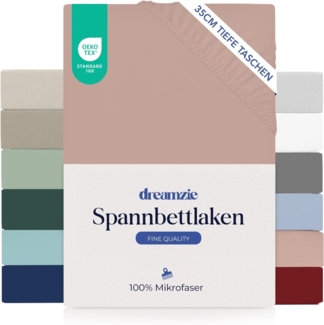 Dreamzie Spannbettlaken 180x200 cm - 35 cm Tiefe Tasche - 100% Mikrofaser Bettlaken - Hell-Pink, Schadstoffgeprüft(Oeko TEX), Bettlaken mit Gummizug