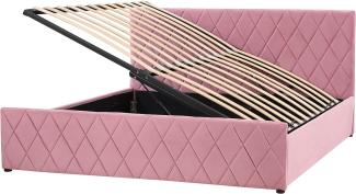 Bett mit Stauraum ROCHEFORT 180 x 200 cm Samtstoff Rosa