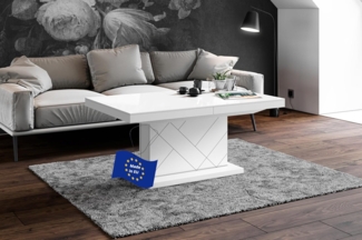 designimpex Couchtisch Design Tisch HM-333 Weiß Hochglanz höhenverstellbar ausziehbar, Funktionstisch, Wohnzimmertisch, Tisch, Esstisch, Sofatisch