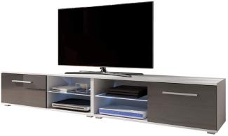 Tenus Double – Fernsehschrank / TV-Lowboard mit LED modern 200 cm (Weiß Matt / Grau Hochglanz)