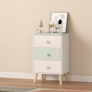 Kinderkommode Sandnes mit 3 Schubladen 62x38x30 cm Weiß/Mintgrün [en. casa]