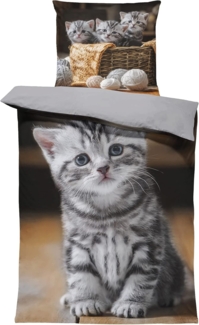 One Home Bettwäsche Fotodruck, Mikrofaser, 2 teilig, süße Katzen Welpen Baby Kitty, Knitterfrei Weich für Sommer und Winter