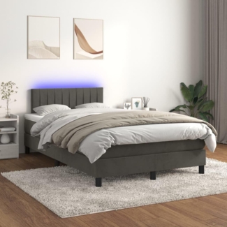 vidaXL Boxspringbett mit Matratze & LED Dunkelgrau 120x200 cm Samt, Härtegrad: H2 [3134514]