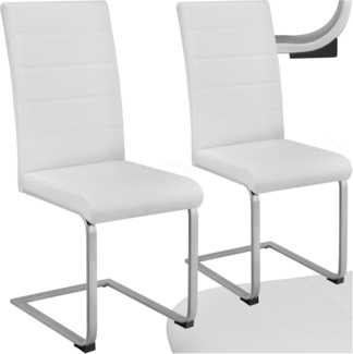 tectake 800451 2er Set Esszimmerstuhl, Kunstleder Stuhl mit hoher Rückenlehne, Schwingstuhl mit ergonomisch geformter Rückenlehne (2er Set weiß | Nr. 402550)