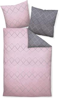 Davos Janine Biber Bettwäsche 2tlg grau rosa 65102-08| Bettwäsche-Set aus 100% Baumwolle | 2 teilige Wende-Bettwäsche 155x220 cm & Kissen 80x80 cm | Nordic nordisch Style Muster