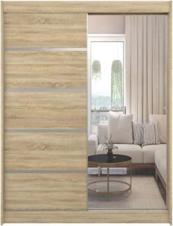 ML Furniture V5 Schiebeschrank 150 cm mit Spiegel, Kleiderschrank Schlafzimmer, Wohnzimmer- 150 x 200 x 58 Farbe: Sonoma, Schwebetürenschrank