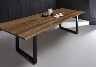 SAM Esszimmertisch 280x100 cm Quintana, echte Baumkante, naturfarben, massiver Esstisch aus Akazienholz, Metallbeine schwarz, Baumkantentisch