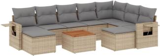 vidaXL 10-tlg. Garten-Sofagarnitur mit Kissen Beige Poly Rattan 3257179