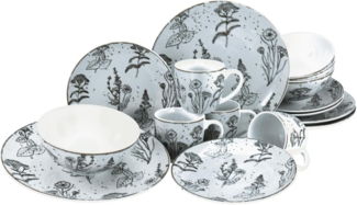 CreaTable 22507 Kombiservice Vintage FLOWERS für 4 Personen, Porzellan, mehrfarbig (1 Set, 16-teilig)