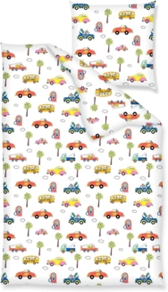 JACK Babybettwäsche 100x135 cm Auto Feuerwehr Bus Bettwäsche, Renforcé, 2 teilig, Fahrzeuge, Autos in Aktion, Kinderbettwäsche