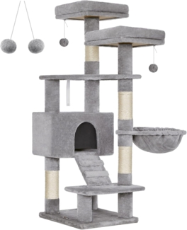 Feandrea Kratzbaum, Katzenbaum, 142 cm, hellgrau von Songmics PCT160W01